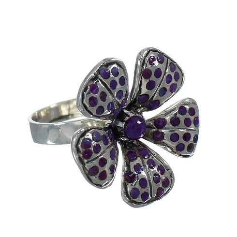 Southwest Genuine Sterling Silver Magenta Turquoise Flower Ring Size 7-3/4 QX74420